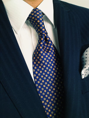 Blue Printed Floral Silk Tie | Panah London
