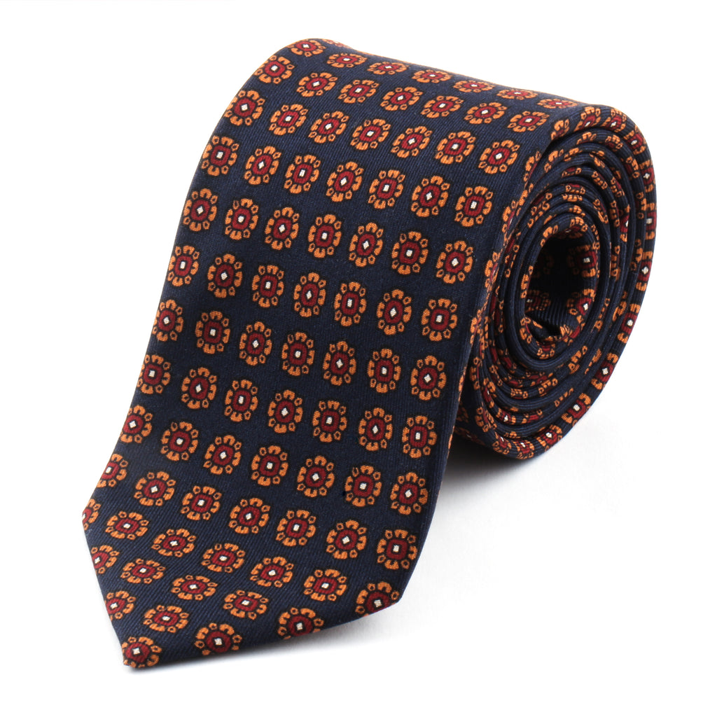 Navy Blue Printed Silk Tie | Panah London